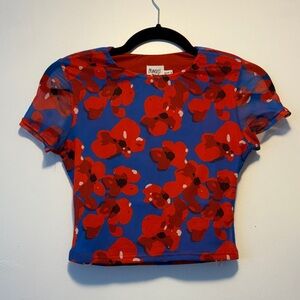 Princess Polly Red and Blue Floral Short Sleeve Tee